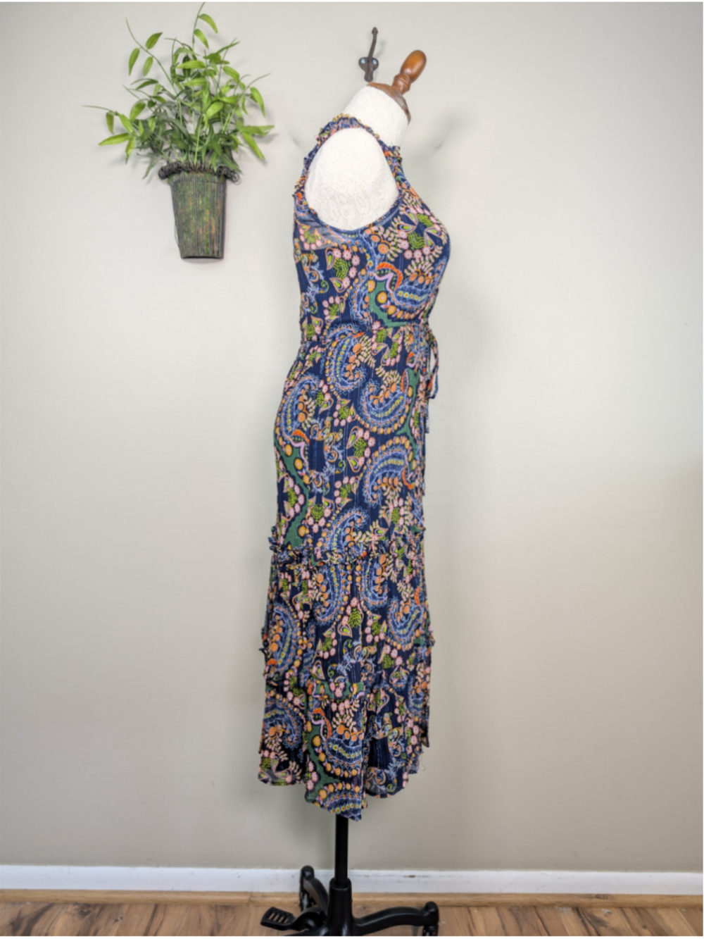 Anthropologie 0 Elmira Tiered Ruffle Midi Sleeveless Floral Paisley Sheer - Picture 8 of 14